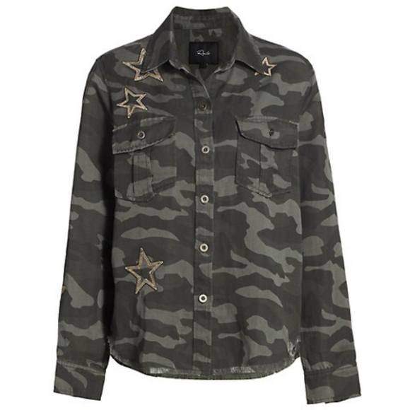 Rails Camo Star Raw Hem Button Front Top - Picture 4 of 10
